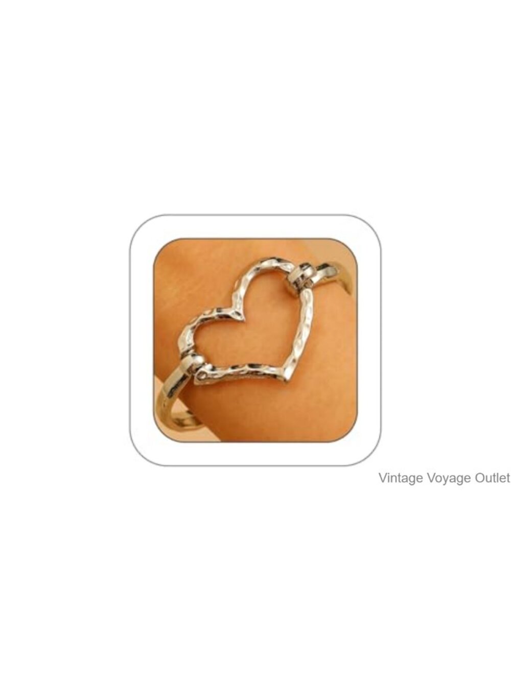 Chunky Hammered Heart Bangle Bracelet Adjustable Statement Jewelry Gift